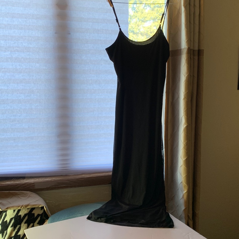 No Boundaries Black Mesh Overlay Maxi Dress XL 16-18 Formal Minimalist Goth